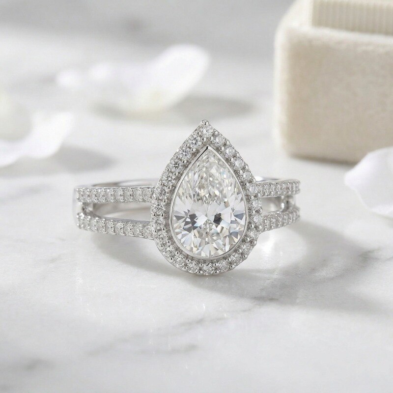 Anillo de compromiso personalizado con diamante creado en laboratorio en oro blanco de 14 quilates, color D, pureza VVS1-VS1, certificado 3EX por IGI-4