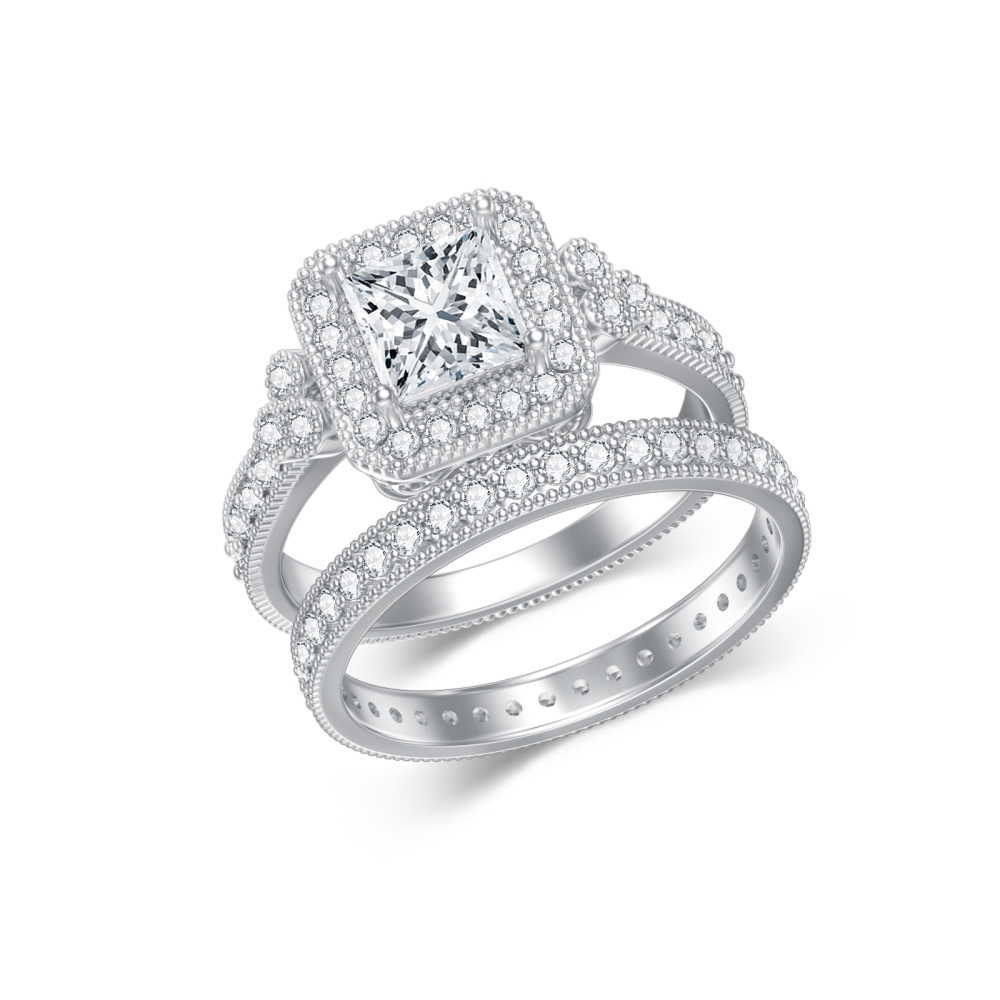 10K White Gold Lab Created Diamond & Moissanite Custom Square Engagement Ring 3EX IGI Certified-1