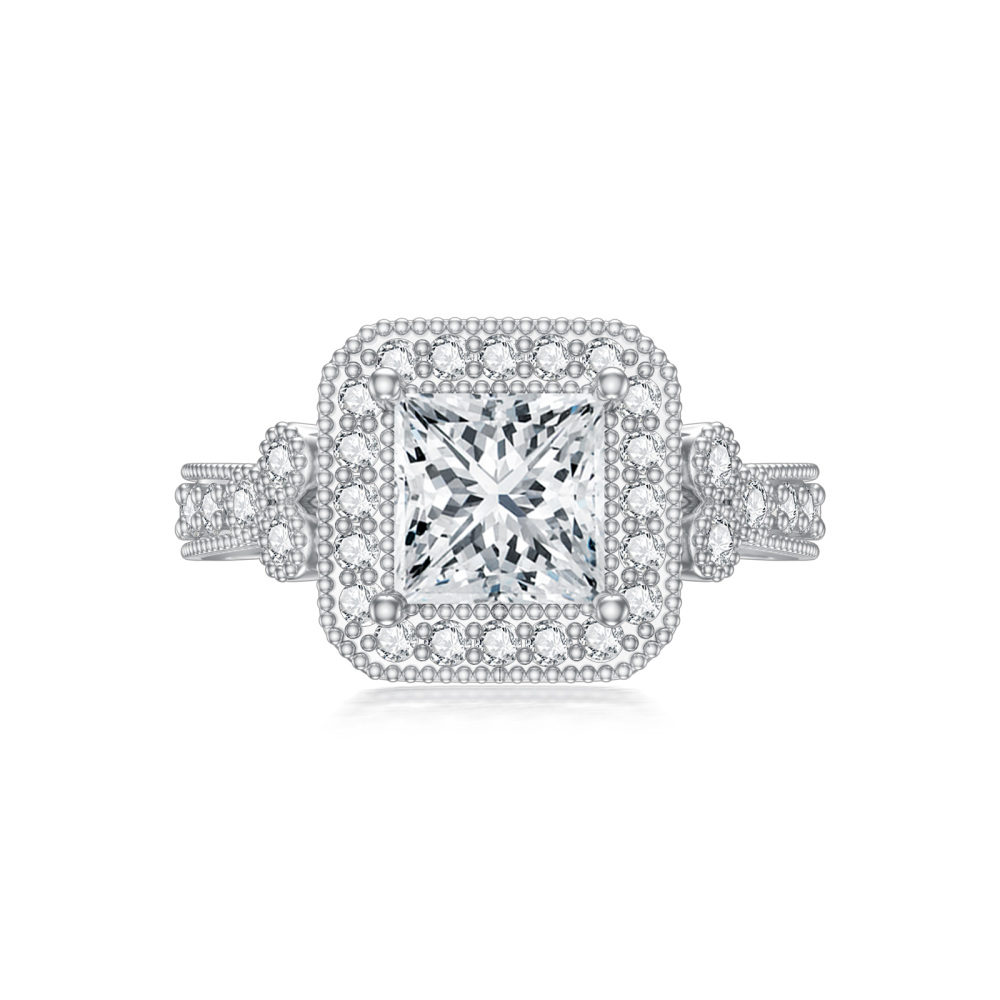 10K White Gold Lab Created Diamond & Moissanite Custom Square Engagement Ring 3EX IGI Certified-3