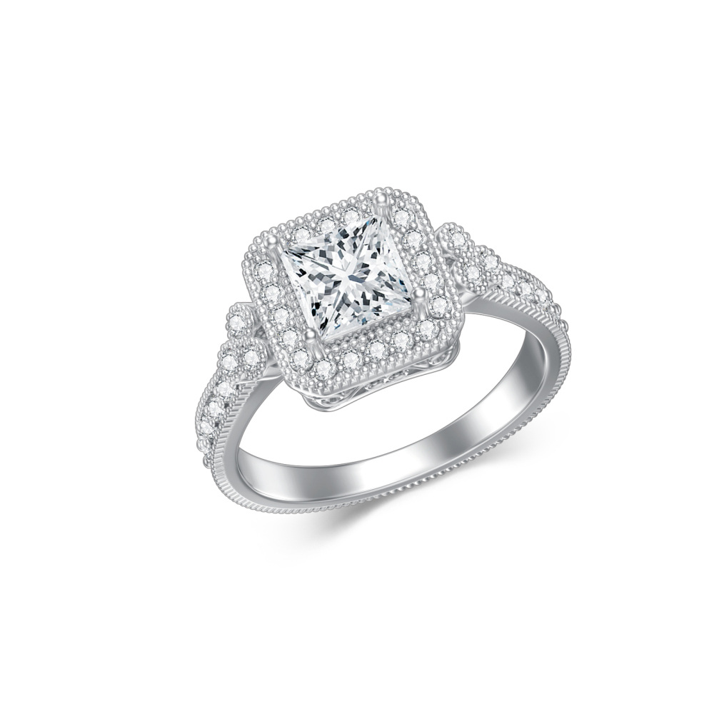 10K White Gold Lab Created Diamond & Moissanite Custom Square Engagement Ring 3EX IGI Certified-5