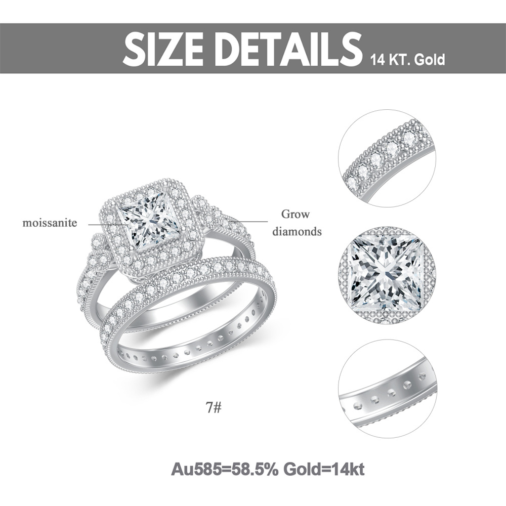 10K White Gold Lab Created Diamond & Moissanite Custom Square Engagement Ring 3EX IGI Certified-6