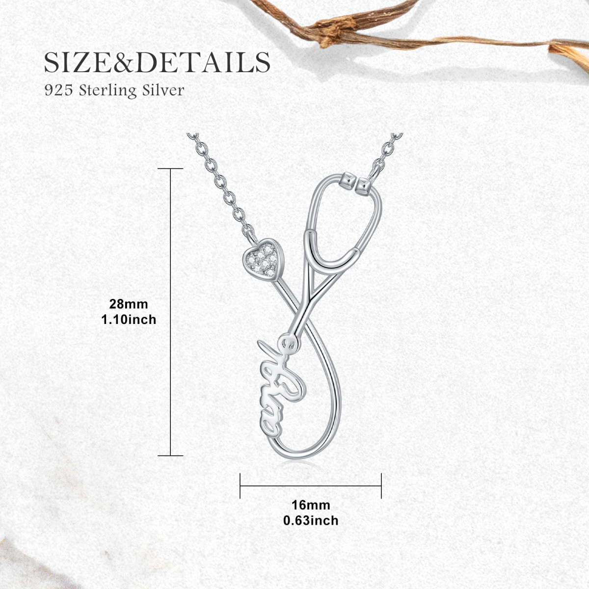 14K White Gold Lab Created Diamond Name & Stethoscope Pendant Necklace-5