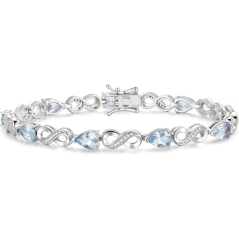 Brazalete de tenis en oro blanco de 14 quilates con diamantes cultivados en laboratorio y piedra natal personalizada, con símbolo del infinito-1