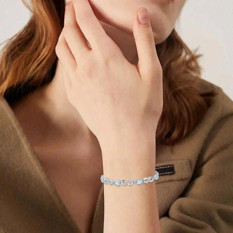 Brazalete de tenis en oro blanco de 14 quilates con diamantes cultivados en laboratorio y piedra natal personalizada, con símbolo del infinito-2