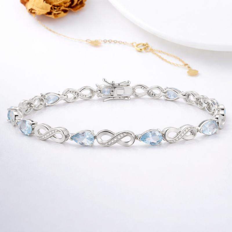 Brazalete de tenis en oro blanco de 14 quilates con diamantes cultivados en laboratorio y piedra natal personalizada, con símbolo del infinito-3