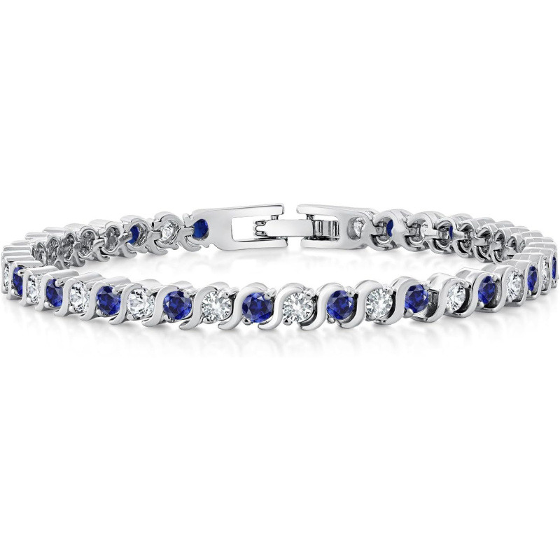 10K White Gold Laboratory Diamonds & Sapphire Tennis Bracelet-1