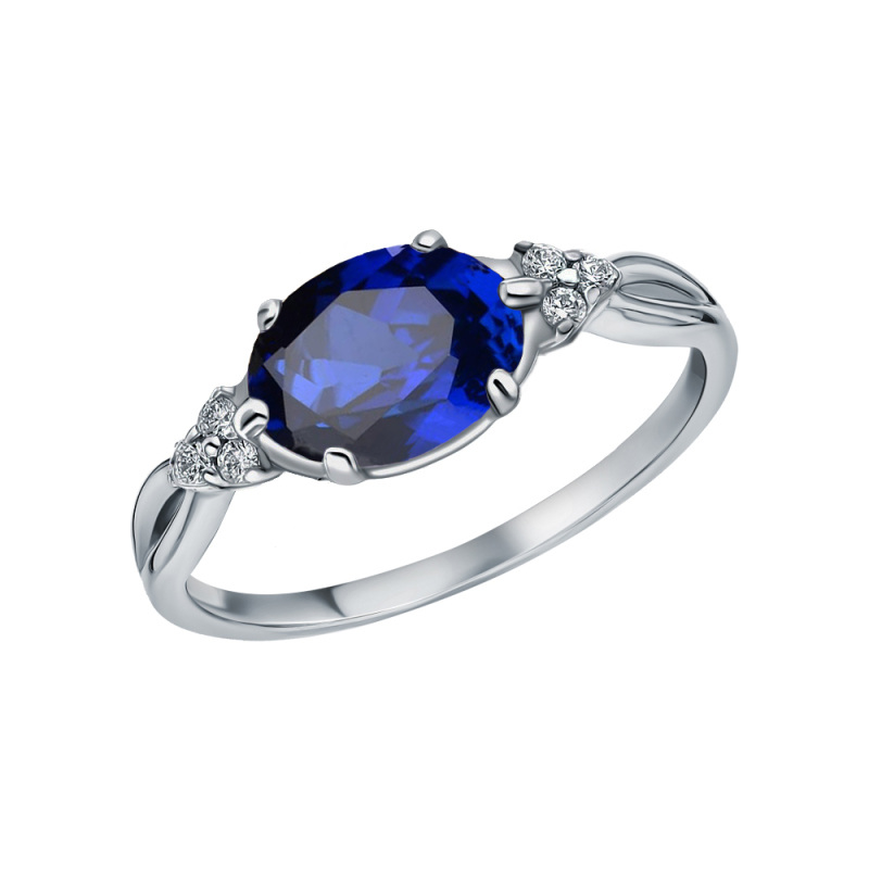 10K White Gold Moissanite & Lab Created Sapphire Wedding Ring-16