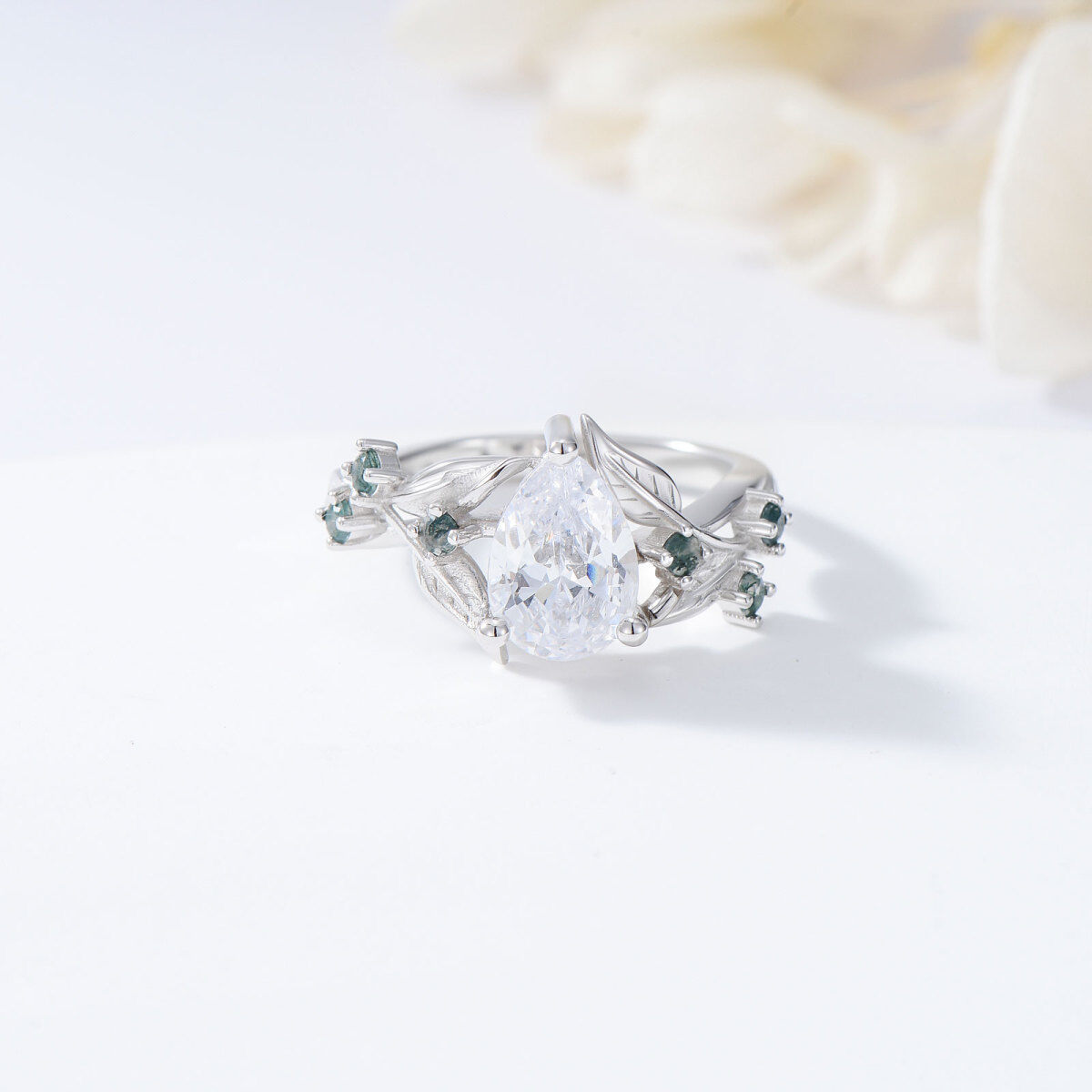 14K White Gold Marquise Cut Leaves Engagement Ring-2