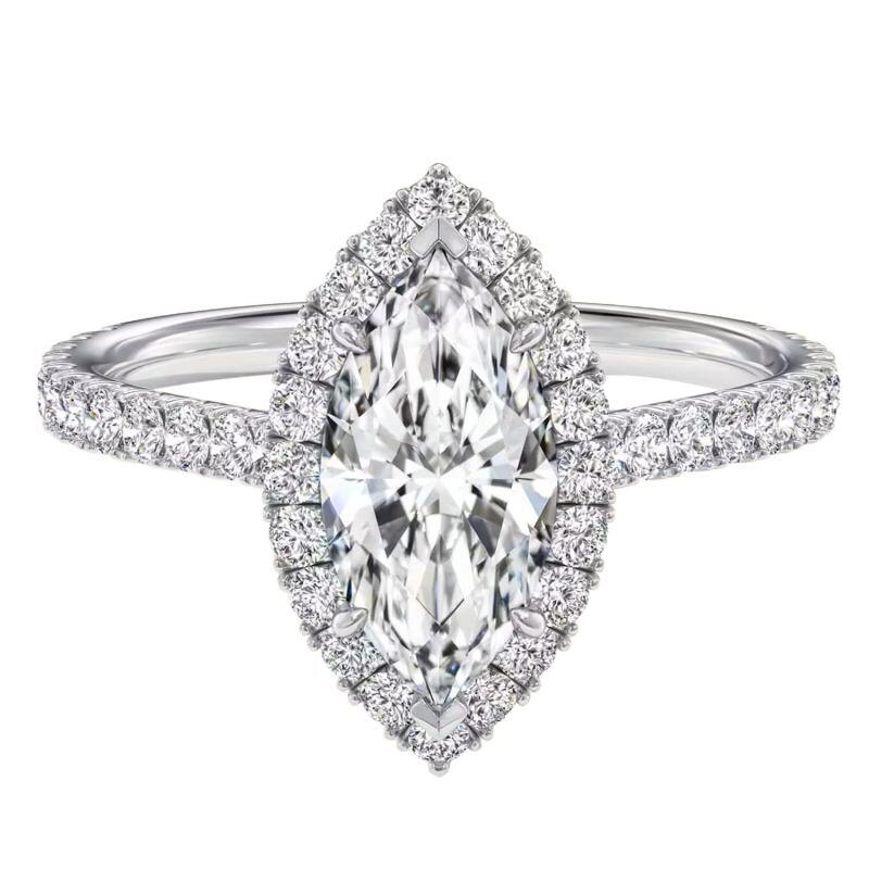 Anillo de compromiso de oro blanco de 14 quilates con moissanita talla marquesa-2