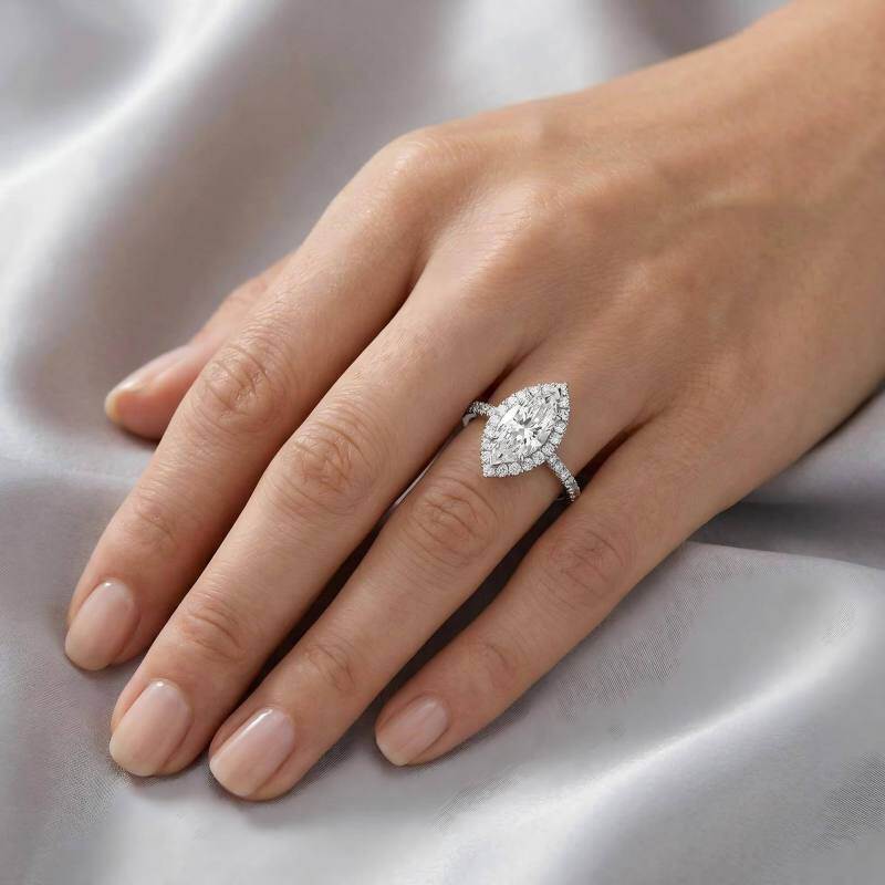 18K White Gold Marquise Cut Moissanite Engagement Ring-2