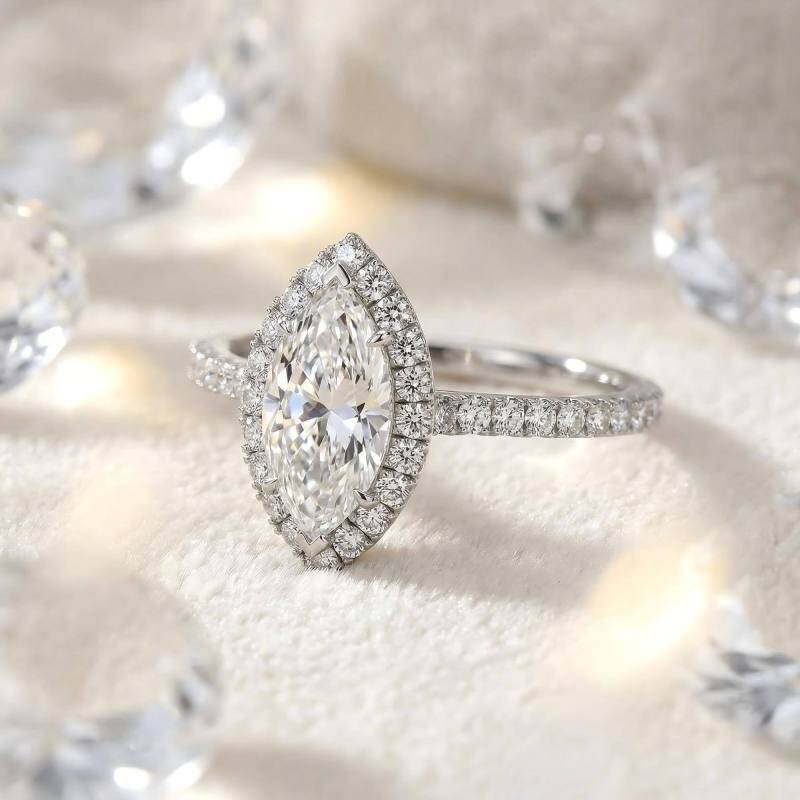 18K White Gold Marquise Cut Moissanite Engagement Ring-3