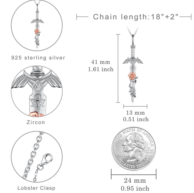 Sterling Silver Master Sword Necklace Hyrule Warriors Jewelry Gifts for Unisex-4