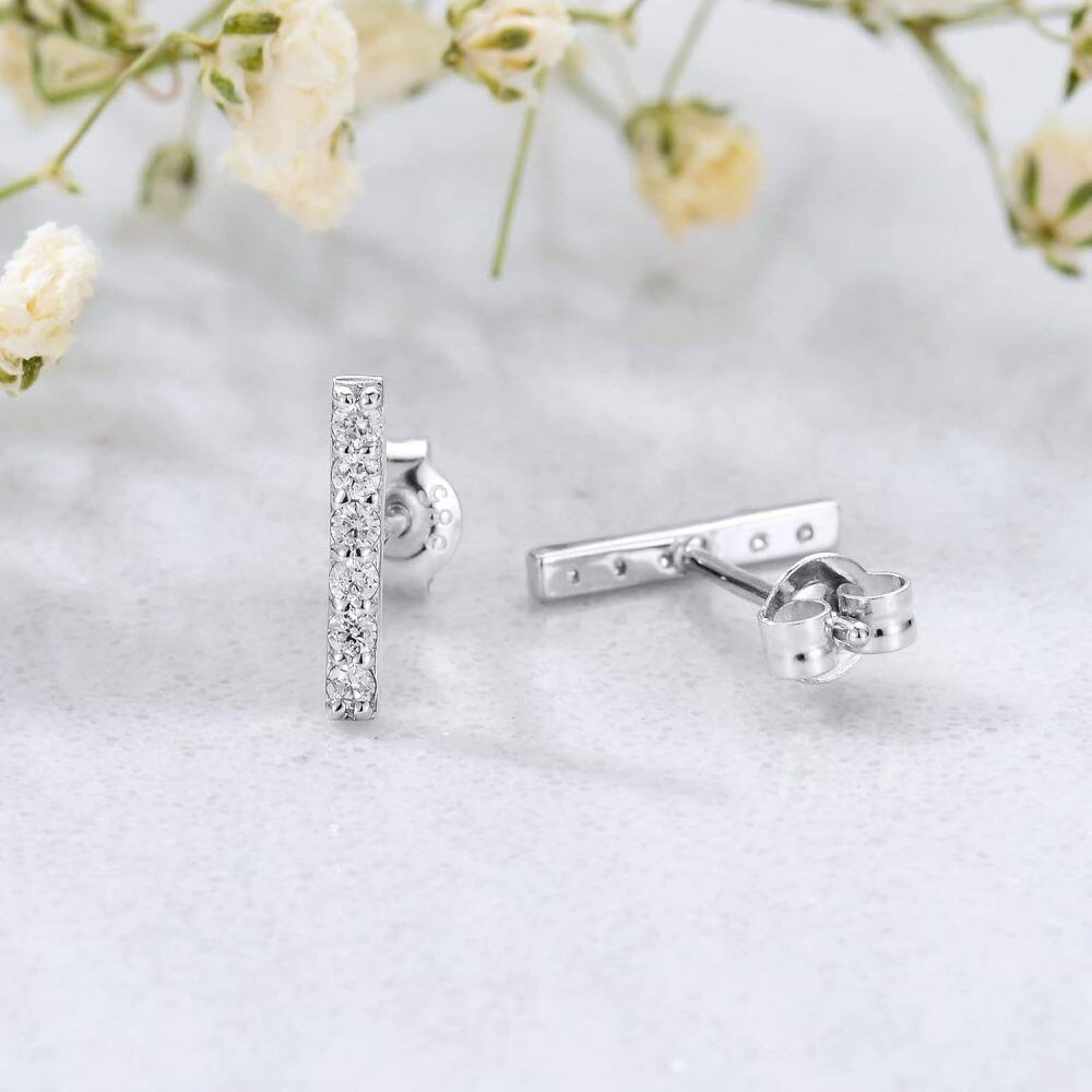 10K White Gold Moissanite Bar Stud Earrings-3