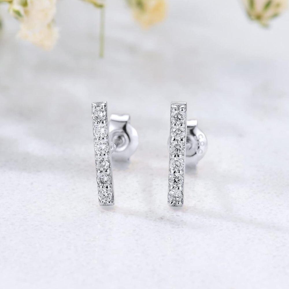 10K White Gold Moissanite Bar Stud Earrings-4