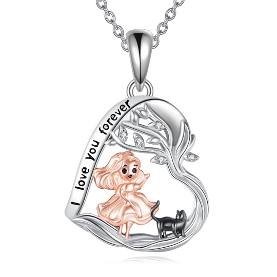 Sterling Silver Moissanite Cat & Dancing Girl & Heart Pendant Necklace