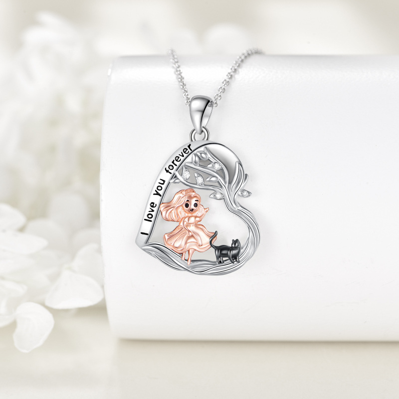 Collar con colgante de plata de ley con moissanita: gato, bailarina y corazón.-3