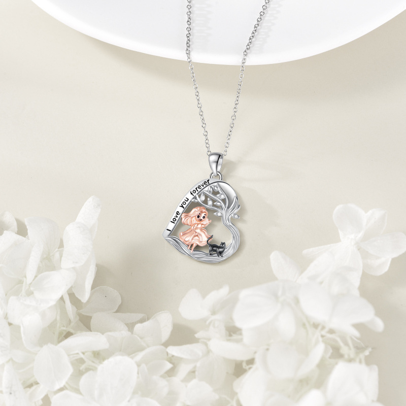 Collar con colgante de plata de ley con moissanita: gato, bailarina y corazón.-4