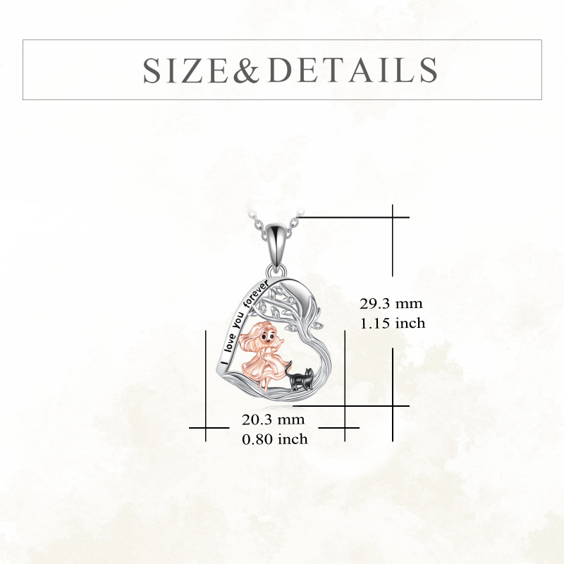 Collar con colgante de plata de ley con moissanita: gato, bailarina y corazón.-5