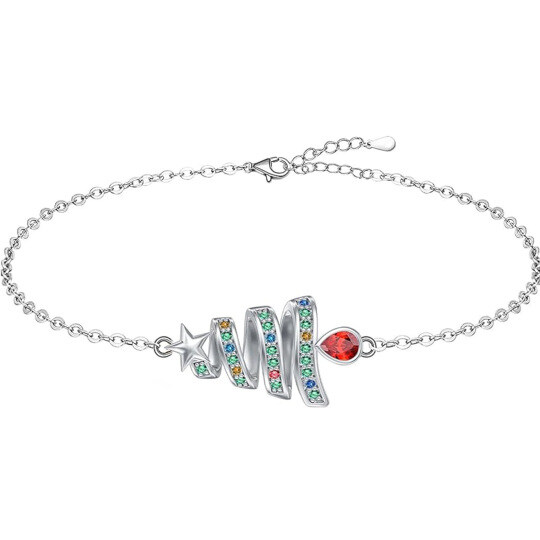 14K White Gold Moissanite Christmas Tree Charm Bracelet