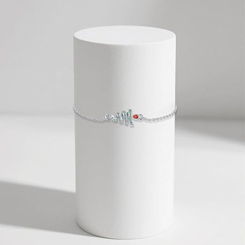 14K Weißgold-Moissanit-Weihnachtsbaum-Anhänger-Armband-2