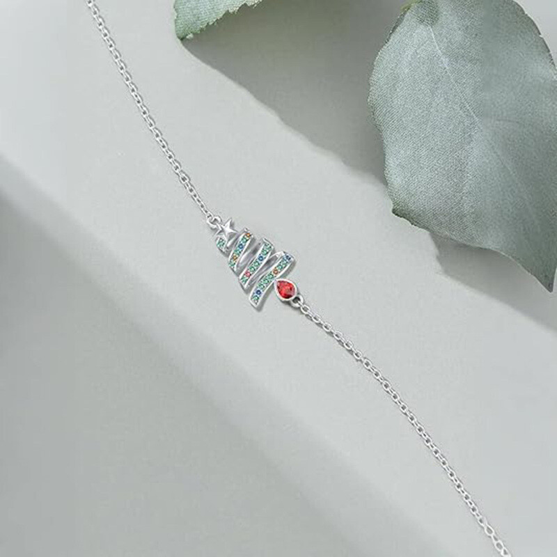14K Weißgold-Moissanit-Weihnachtsbaum-Anhänger-Armband-3