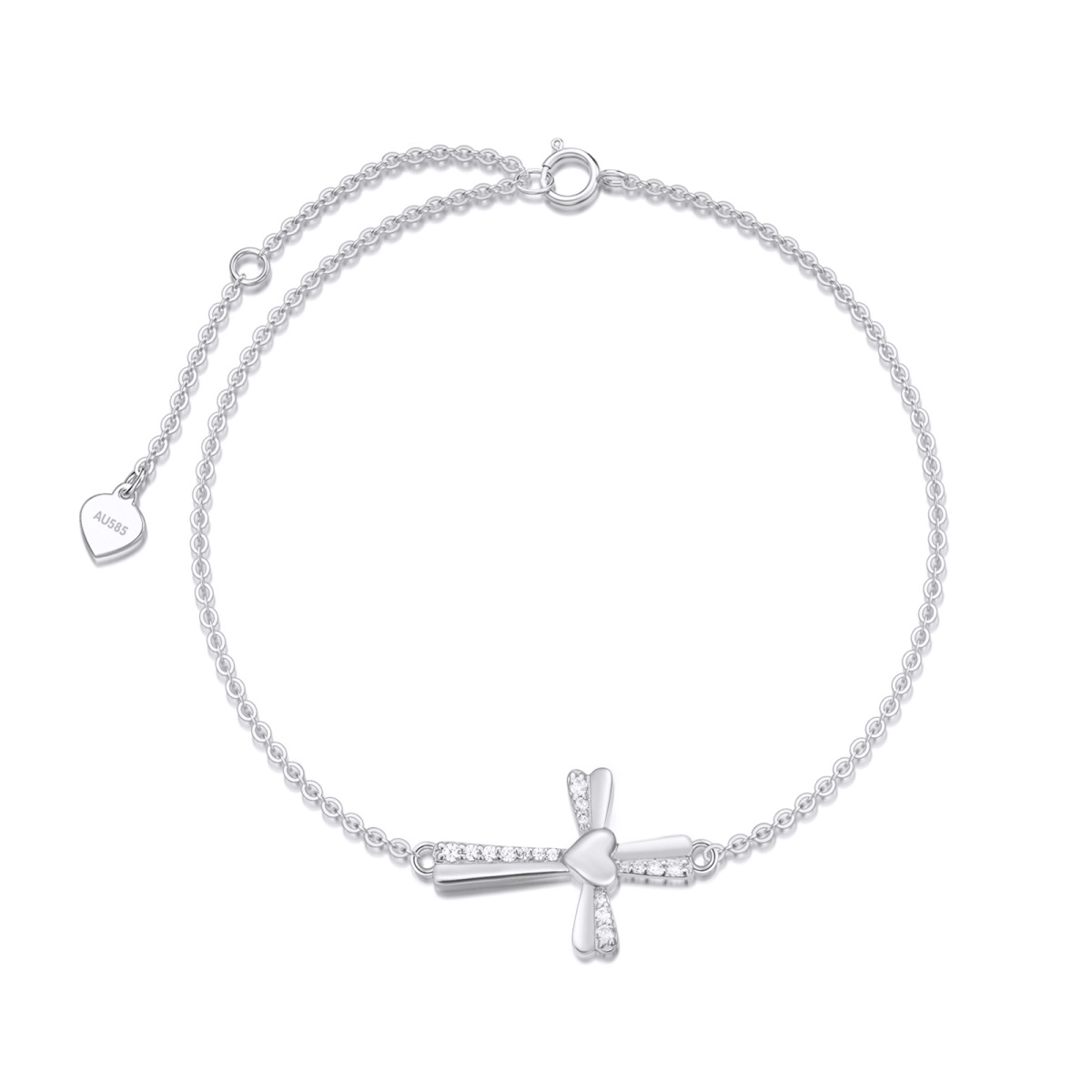 10K White Gold Moissanite Cross Charm Bracelet-1