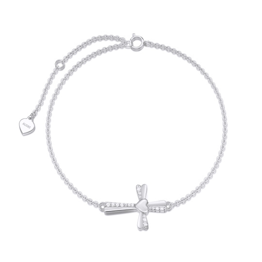 10K White Gold Moissanite Cross Charm Bracelet