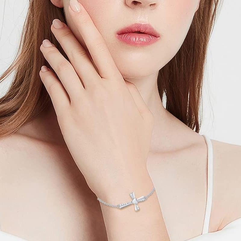 10K Rose Gold Moissanite Cross Charm Bracelet-2