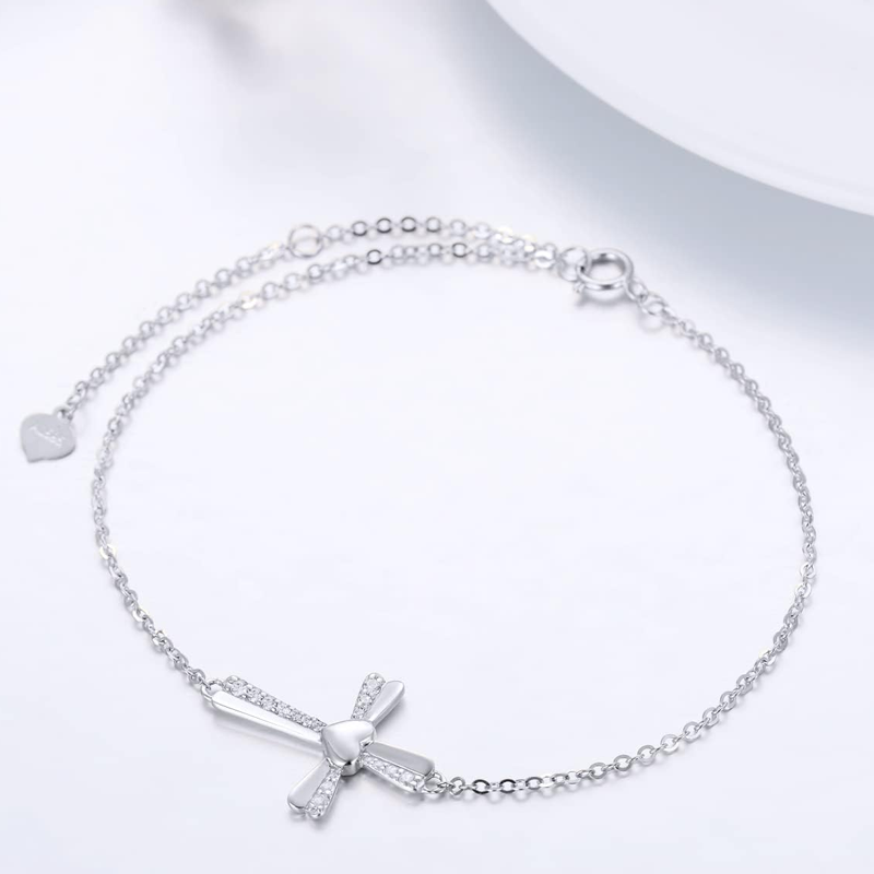 10K White Gold Moissanite Cross Charm Bracelet-3