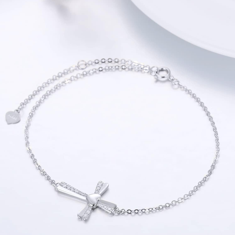 10K Rose Gold Moissanite Cross Charm Bracelet-3