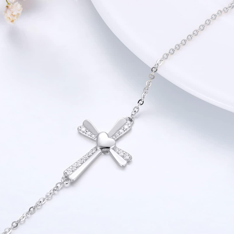 10K Rose Gold Moissanite Cross Charm Bracelet-4