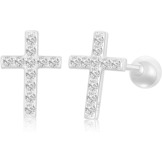 14K White Gold Moissanite Cross Stud Earrings-20