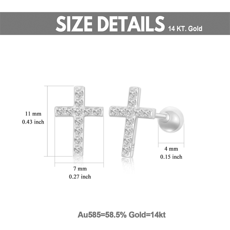 14K White Gold Moissanite Cross Stud Earrings-5