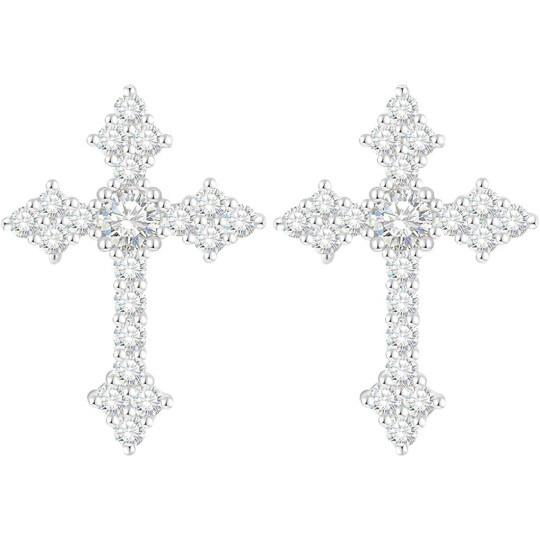 10K White Gold Moissanite Cross Stud Earrings
