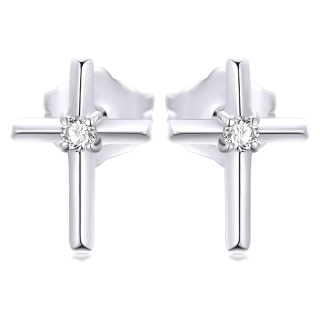 10K White Gold Moissanite Cross Stud Earrings-7