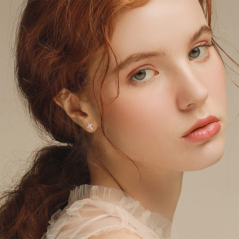 10K Rose Gold Moissanite Cross Stud Earrings-2