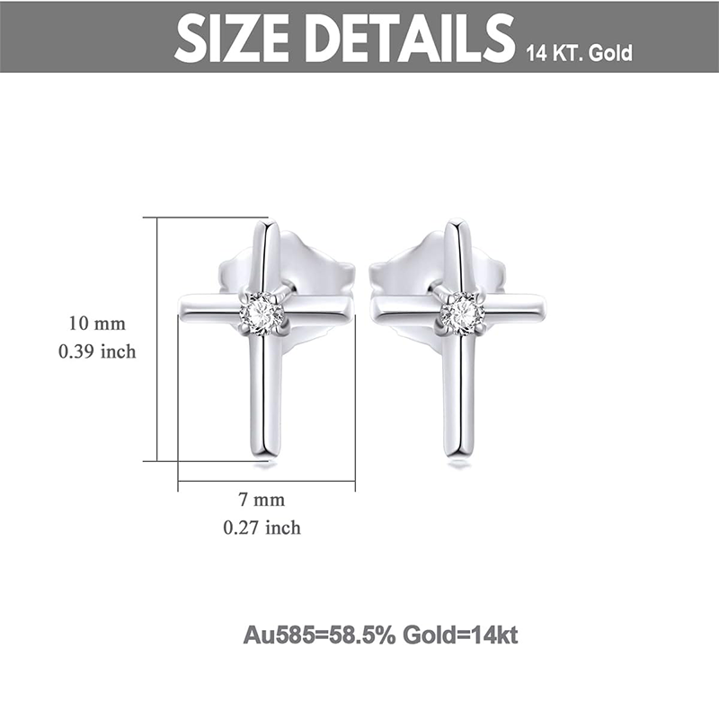 10K White Gold Moissanite Cross Stud Earrings-5