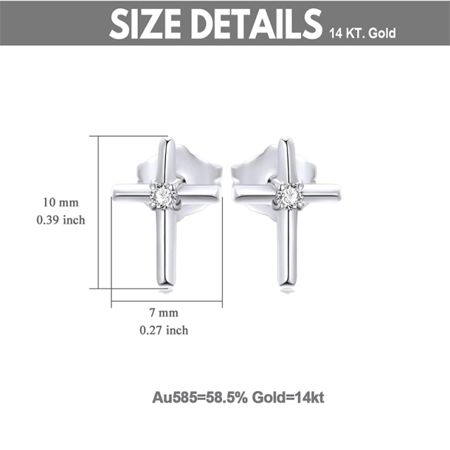 14K White Gold Moissanite Cross Stud Earrings-5