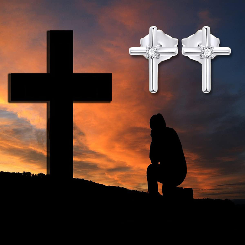 10K White Gold Moissanite Cross Stud Earrings-6