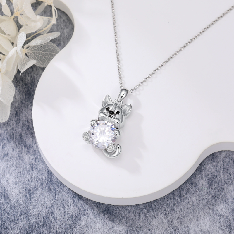 Colar com pendente de cão em moissanita e ouro rosa 9K-4