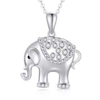 10K White Gold Moissanite Elephant Pendant Necklace-8