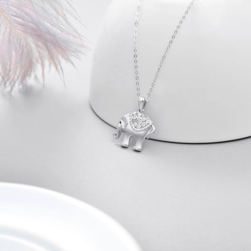 14K White Gold Moissanite Elephant Pendant Necklace-3