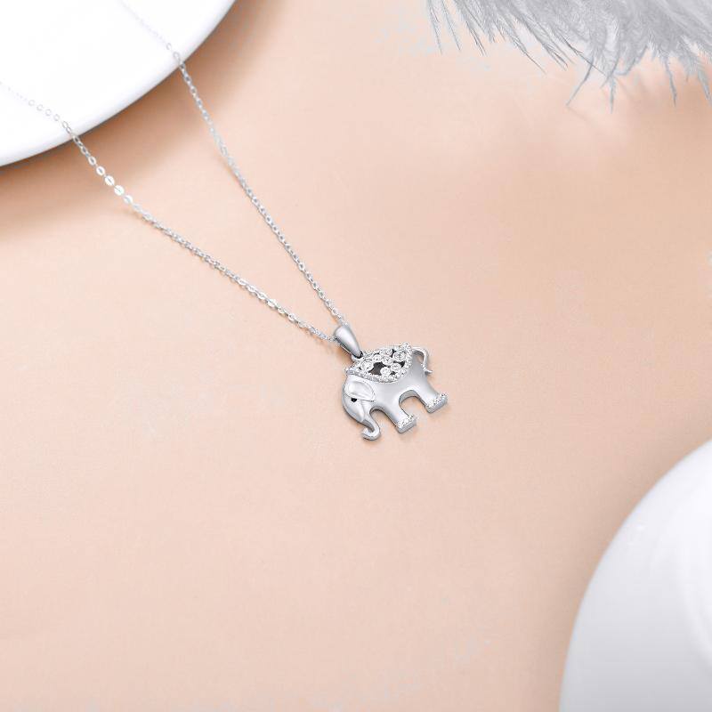 14K White Gold Moissanite Elephant Pendant Necklace-4