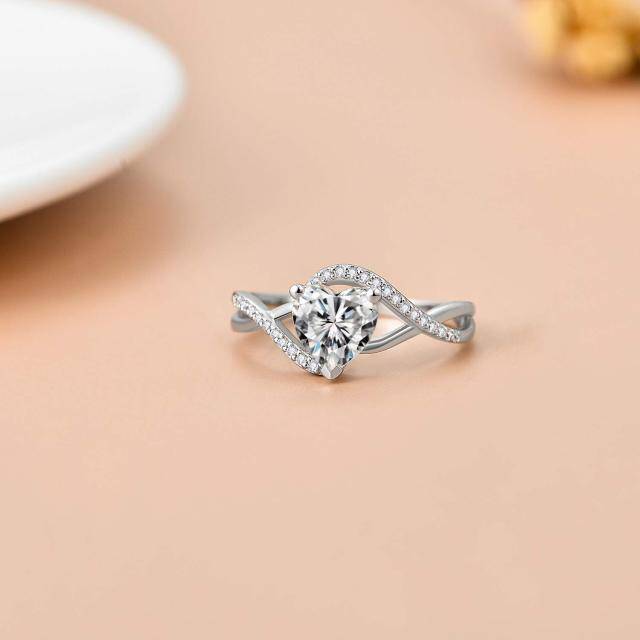 Bague de fiançailles en or blanc 14K Moissanite-3