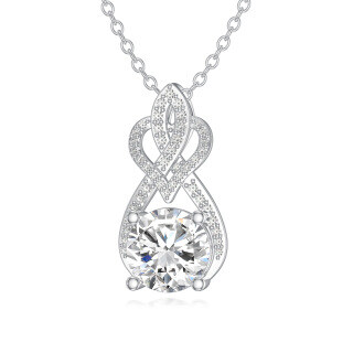 9K White Gold Moissanite Heart & Infinity Symbol Pendant Necklace-2