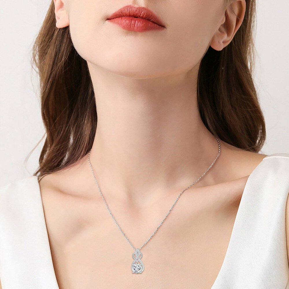 9K White Gold Moissanite Heart & Infinity Symbol Pendant Necklace-2