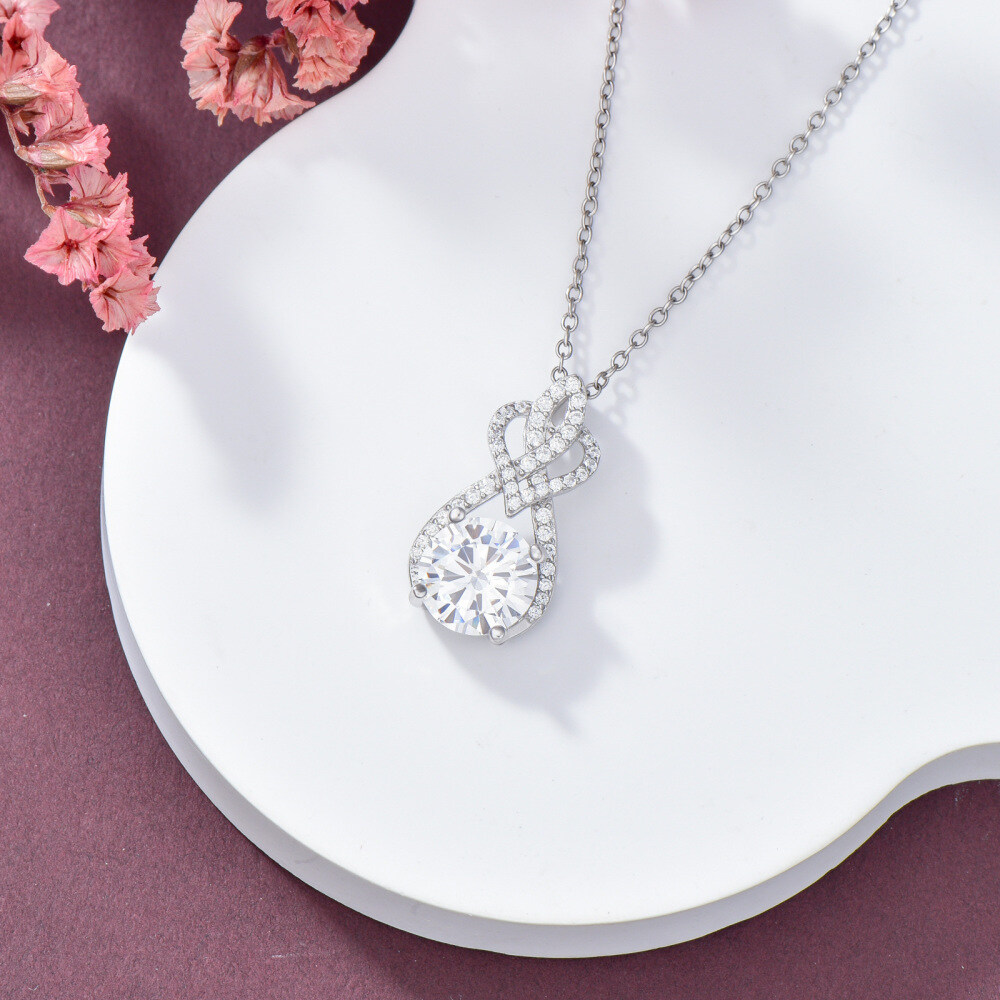 9K White Gold Moissanite Heart & Infinity Symbol Pendant Necklace-4