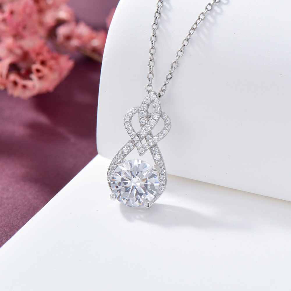 9K White Gold Moissanite Heart & Infinity Symbol Pendant Necklace-5