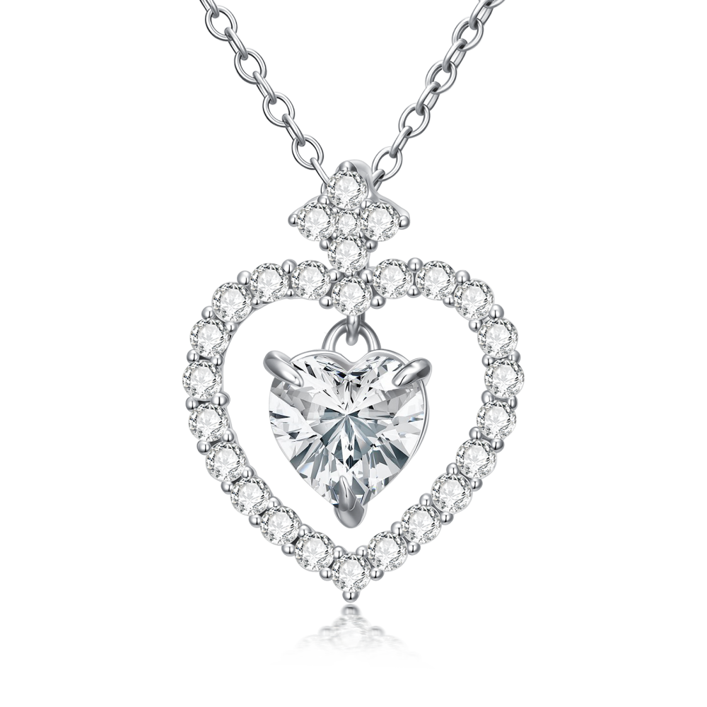 Collar con colgante de corazón de moissanita en oro blanco de 14 quilates-1
