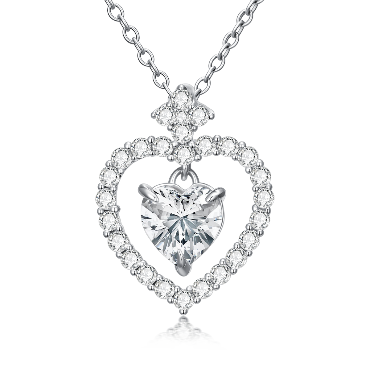 Collana con ciondolo a forma di cuore in oro bianco 14 carati con moissanite-1